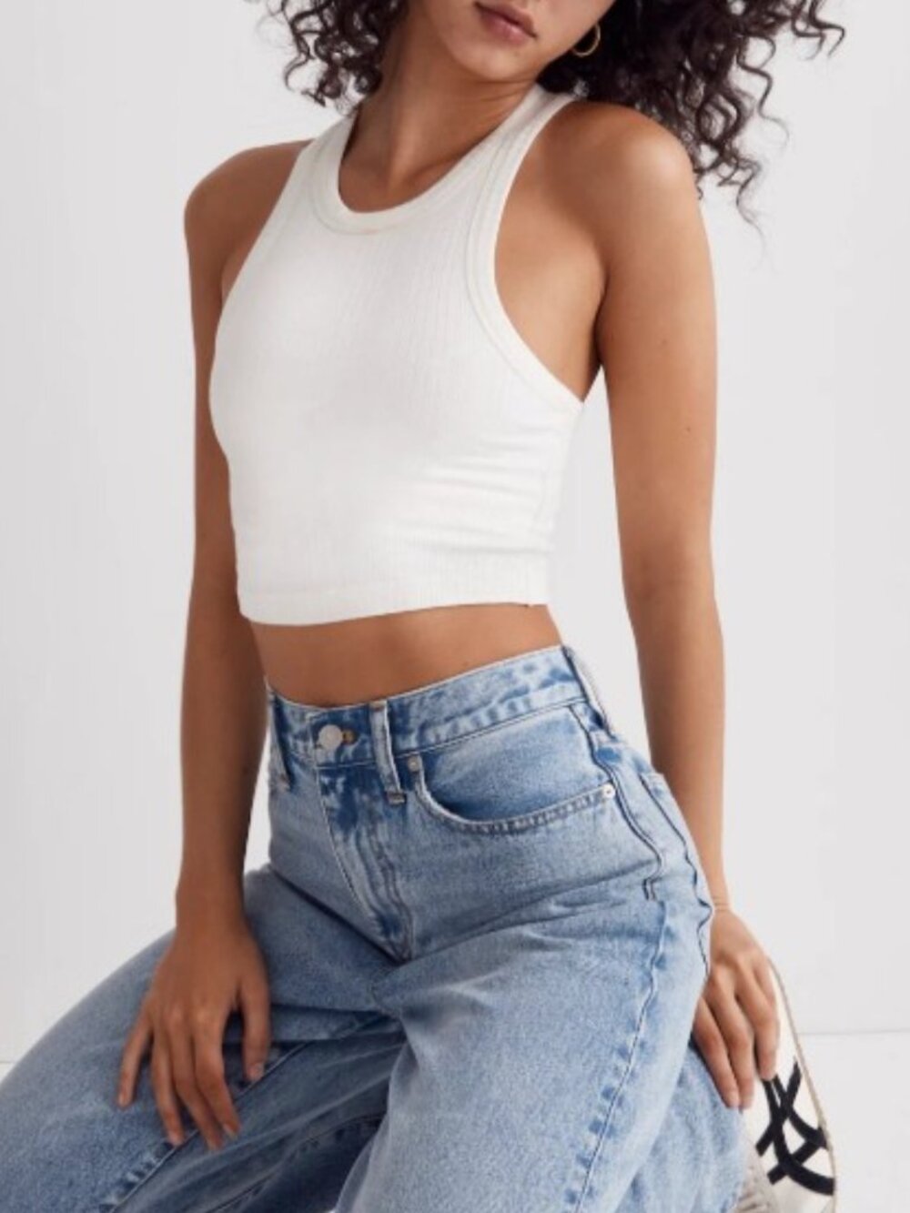 Madewell Rib Crop Tank Women's Medium Cream Built In Shelf Bra Crop Top